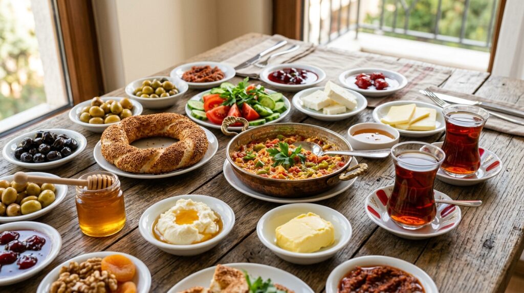 Türkisches Frühstück: Menemen, Simit & Kaymak Türkisches Frühstück: Menemen, Simit & Kaymak